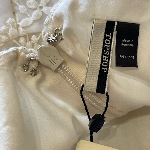 Topshop Textured Floral Embroidered Ivory Mini/Midi Dress Size 6 - Picture 11 of 14